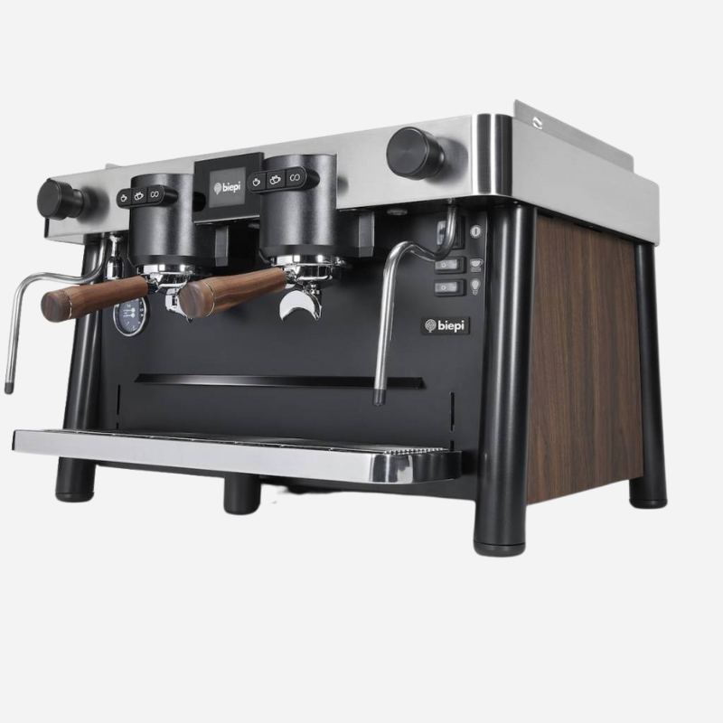 Uptown Espresso Machine - 2 Group Matte Black with Wood